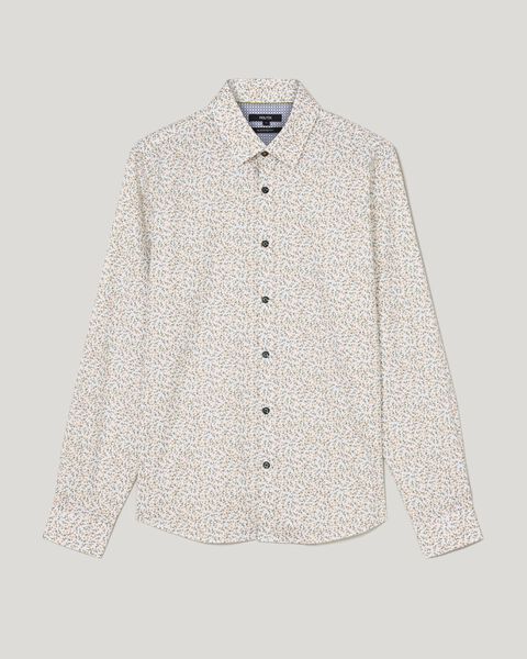 Slim Stretch Floral Long Sleeve Shirt, Khaki, hi-res